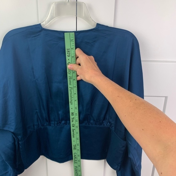 Banana Republic Factory Size 14 Satin Blouse Cropped Balloon Sleeve Blue - Picture 10 of 10